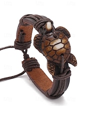 preiswerte Herrenschmuck-Herren-Vintage-Lederarmband mit Schildkrötenmotiv – verstellbares Armband für Strand, Sommer und Freizeit