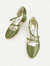 baratos Mãe da Noiva/Namorado-Sapatos Mary Jane femininos de salto bloco de cetim verde dos anos 1950 – elegantes sapatos vintage com tiras cruzadas para casamentos, festas e eventos formais