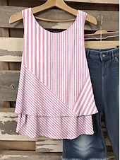 billige Stripe og geometrisk tank topp-Dame Camisole Tank Top Grafisk Stripet Elegant Romantikk Fritid Ermeløs V-hals Vanlige topper Daglig Lapper Trykt mønster Rosa Blå Lilla Grønn Sommer Vår