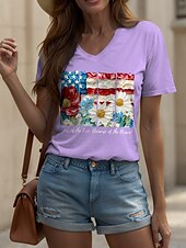 economico Magliette Giorno dell’Indipendenza-Maglietta Patriottica da Donna Grafica Floreale Lettera Vintage Elegante Classica Maniche Corte Collo A V Regular Tops Stampa Quotidiana Week-end Nero Bianco Rosa Blu Viola Estate Primavera