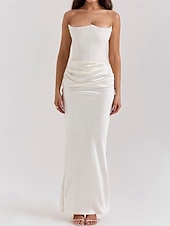 abordables Robes de Diplôme-Femmes Robe Longue Maxi Robe Robe Blanche Robe de remise des diplômes Robe de Bal Robe de Soirée Élégant Mode Soirée Occasion Spéciale Coupe régulière Uni Sans manches Sans bretelles Noir Blanche