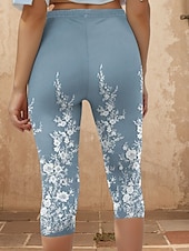 economico Stampa 3D Blu-Leggings da donna Capri 3D Stampati Alta Elasticità Vacanze Moda Vintage Lunghezza Polpaccio Vita Alta Stampa Grafica Floreale Traspirante Morbido Elasticizzato Formale Vacanze Ufficio Blu Uovo di