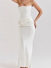 abordables Robes de Diplôme-Femmes Robe Longue Maxi Robe Robe Blanche Robe de remise des diplômes Robe de Bal Robe de Soirée Élégant Mode Soirée Occasion Spéciale Coupe régulière Uni Sans manches Sans bretelles Noir Blanche
