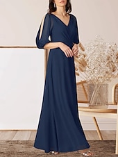 preiswerte Bodenlänge-A-Linie Brautmutterkleid Hochzeitsgast Elegant V Ausschnitt Bodenlang Chiffon Halbarm mit Raffung 2025