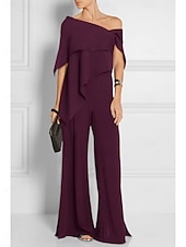 abordables Combinaisons pour maman-Combinaisons invitée de mariage élégante robe de mariage formelle fête longueur du sol manches courtes épaules dénudées automne invité de mariage chiffon avec volants 2025 taille sur mesure gratuite