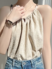 economico Camicie-Per donna Camicie di cotone e lino Set ispirati al lino Blusa Semplice Moderno Casual Senza Maniche Spallina Top Regolari Quotidiano Ferie Uscire Arricciato Nero Beige Estate