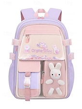 abordables Sacs à dos pour Enfants et Adolescents-Sac à dos d&#039;école imperméable pour filles avec bandes réfléchissantes et motif lapin - sac à dos léger de grande capacité pour les élèves du primaire, usage quotidien et voyage