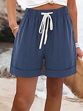 ieftine Pantaloni scurți grafici-Pentru femei Pantaloni Scurți Vacanță Epocă Casual Scurt Talie medie Simplu Talie elastică Vacanță Stradă Portocaliu Kaki Albastru Închis Albastru Deschis Vară Primăvară Fit regulat