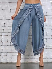 economico gamba larga e vita alta-Per donna Gamba larga Chinos Vacanza Vintage Essenziale Lunghezza intera Vita Alta Semplice Pizzo Fascia Elastica Comodo Morbido Confortevole Micro-elastico All&#039;aperto Vacanza Streetwear Nero Bianco