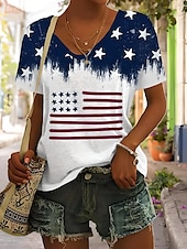 olcso Függetlenség Napja Csúcs-Női Hazafias T Shirt Grafikai Amerikai Zászló Vintage Stílusos Klasszikus Rövid Ujjú V Nyakú Normál Felsők Mindennapi Hétvégi Nyomtatás Kék Nyár Tavasz