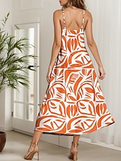 cheap Floral Dress-Women&#039;s Maxi Dress A Line Dress Summer Dress Slip Dress Elegant Vacation Casual Regular Fit Floral Graphic Geometric Sleeveless V Neck Spaghetti Strap Red Blue Purple Orange Summer Spring