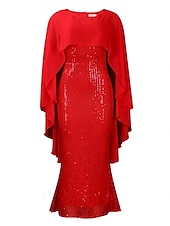 abordables Longueur du plancher-Robe Mère de la Mariée Robe Élégante Col Rond Longueur de Sol Chiffon Manches 3/4 avec Sequins