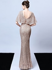 cheap CHAMPAGNE-A-Line Quinceanera Dresses Elegant Dress Formal Wedding Floor Length Short Sleeve V Neck Sequined with Tassel