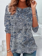 ieftine tricou grafic-Pentru femei Tricou Tee Top Bloc Culoare Modă Modern Manșon Lung Stil Nautic Topuri obișnuite Zilnic Imprimeu Portocaliu Maro Gri Vară Primăvară