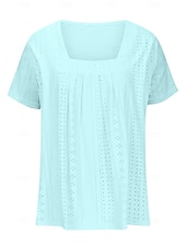 preiswerte Einfarbiges T-Shirt-Damen T Shirt Einfarbig Elegant Stilvoll Basic Kurzarm Quadrathals Normale Oberteile Täglich Schwarz Weiß Rosa Blau Purpur Sommer Frühling