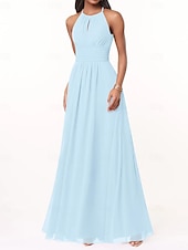 cheap Bridesmaid Dresses-A-Line Bridesmaid Dress Halter Neck Sleeveless Elegant Floor Length Chiffon with Pleats / Ruching