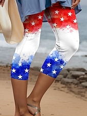 olcso Függetlenség Napja Nadrágok-Női Hazafias  Capri Nadrág Leggings Vintage Divat Kényelmes Vádli Hosszúságú Magas Derék Nadrág Grafikai Amerikai Zászló Nyomtatás Légáteresztő Puha Rugalmas Vakáció