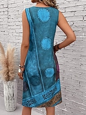 tanie Sukienki boho-Damskie Sukienka mini Sukienka letnia Sukienka A line Letnie sukienki Urlop Codzienny Boho Regularny Graficzny Geometryczny Kolorowy blok Bez rękawów Dekolt w kształcie litery U Ciemnoczerwony