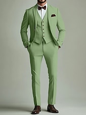economico Abiti da matrimonio-Uomo Matrimonio Feste Completi Verde salvia Formale Tinta unita Vestibilità standard 3 pezzi Monopetto Due Bottoni