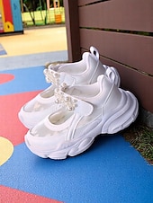 billige Sneakers til kvinner-Rosa Mary Jane-sneakers i netting med perlemorrem til jenter – pustende, lette sportssandaler til skolestart, for lekeplass og hverdagsbruk