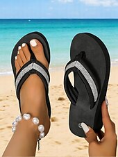 olcso Nyári szandálok-női platformos flip-flop szandálok strassz pántokkal – kényelmes strandszandálok nyaraláshoz és nyári viseletre