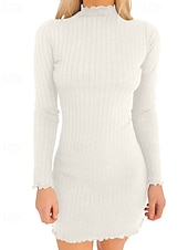 cheap Bodycon Club Dresses-Women&#039;s Mini Dress Bodycon Fashion Modern Outdoor Vacation Going out Regular Fit Plain Long Sleeve Crew Neck Black White Gray Summer