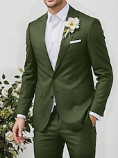 abordables Costumes de mariage-costumes de mariage pour hommes, vert armée, mode d&#039;été, formel, couleur unie, coupe standard, 2 pièces, simple boutonnage, deux boutons