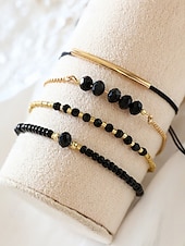 voordelige Damesarmband-Set bohemian zwarte kralenarmbanden voor dames, met gouden versiering, verstelbaar, modieuze en trendy sieraden, geschikt voor dagelijks gebruik, op reis en voor feestjes