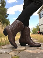 levne Cowboy &amp; Western Boots-Dámské tyrkysové kovbojské boty z umělé kůže, westernové, s vyšívanou špičatou špičkou, do poloviny lýtek, vhodné pro outfity ve venkovském stylu, rodea a venkovní akce.
