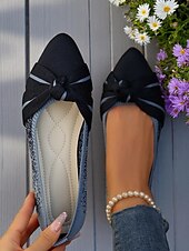 levne Dámské boty s plochou podrážkou-Dámské flyknit nazouvací balerínky s uzlem - měkký pletený svršek se stylovými pruhy a odolnou podrážkou, ideální pro pohodlné a neformální aktivity