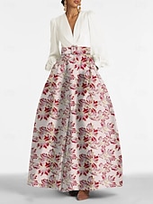 cheap FLORALS-A-Line Evening Gown Elegant Dress Formal Wedding Floor Length Long Sleeve V Neck Pocket Nylon with Floral Print Pocket Derby Dress Race Day Dress Wedding Guest Dress 2025