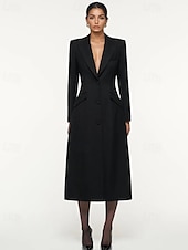 abordables Longueur du plancher-Robe Blazer A-Line Mère de la Mariée Robe Tuxedo Élégante Simple Minimaliste Formelle Col en V Taille Cintrée Longue au Sol Crêpe Élastique Manches Longues Poches à Rabat avec Boutons Recouverts