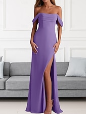 economico Abiti da damigella-Abito da Damigella A-Line Collo a V Manica Lunga Elegante Treno di Spazzata  Strascico Chiffon con Pieghe  Volant