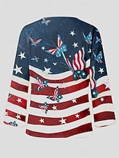  Giorno dell'Indipendenza Blusa Patriottica da Donna Grafica Bandiera Vintage Elegante Casual Maniche 3/4 Lunghe Collo a V Magliette Regolari Quotidiane Bianco Rosso Blu Estate Primavera