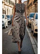 billiga Skriv ut blommiga klänningar-Dam Midiklänning Vardagsklänning Linneklänning Sommarklänning Mode Modern Dagligen Datum Helgen Normal Geometrisk Färggradient Ärmlös Rund hals Purpur Fuchsia Orange Grön Sommar