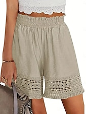economico Pantaloncini Bermuda-Per donna Chinos Shorts Vacanza Moda Streetwear Corto Vita Alta Semplice Pizzo Tasca Fascia Elastica Comodo Morbido Confortevole Micro-elastico All&#039;aperto Streetwear Quotidiano Blu scuro Aalbicocca