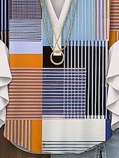 tanie Damskie topy w paski i geometryczne-Damskie Bluzka Graficzny Geometryczny Kratka Zabytkowe Codzienny Elegancki Rękaw 3/4 W serek Zwykłe topy Codzienny Święto Ubrania wakacyjne Falbana Nadruk Żółty Czerwony Niebieski Fioletowy Zielony