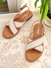 abordables Sandales de Vacances-Sandales plates à brides croisées tissées pour femmes – sandales bohèmes décontractées pour les promenades estivales et les rendez-vous romantiques en journée