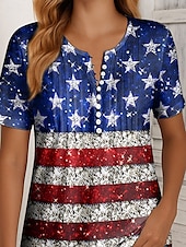 levne Den nezávislosti Top-Tričko pro Den nezávislosti pro ženy Patriotické Čtvrtého července Grafika vlajky Vintage Stylové Klasické Krátký rukáv Kulatý výstřih Běžné topy Každodenní víkendové plážové oblečení Knoflíky Smock