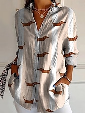 billige Kvinne Grafiske Topper-Dame Skjorte Bluse Blomsternål i krystall Moderne Fritid Langermet Skjortekrage Vanlige topper Daglig Ut på byen Knapper Trykt mønster Svart Hvit Gul Lysegrønn Rosa Sommer