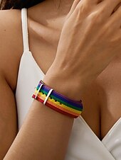 olcso Női karkötő-Uniszex szivárványszínű nejlon karkötő fém csattal - állítható büszkeség karkötő LMBT fesztiválokra, mindennapi viseletre és páros kiegészítőkre