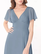 economico Abiti da damigella-Abito A-Line Damigella d&#039;Onore V Collo Manica Corta Elegante Lunghezza del Pavimento Chiffon con Fessura Frontale/Ruching