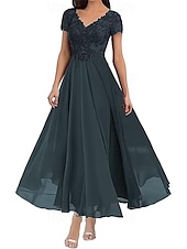 preiswerte Bodenlänge-A-Linie Brautmutterkleid Elegant V Ausschnitt Bodenlang Polyester Kurzarm mit Einfarbig 2025