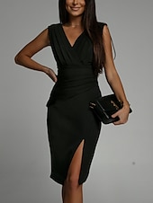 abordables Robe de cocktail-Femmes Mini Robe Robe moulante Anniversaire Coupe régulière Couleur Unie Sans manches Col en V Noir Rouge Bleu Violet Été