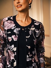 billiga Kappor och trenchcoats-Dam Kappa Andningsfunktion Spets Broderad Elegant Blommig Formell Bröllop Fest Lång Rund halsringning Lös passning Långärmad Ytterkläder Grå rosa Svart Vinröd Sommar Vår