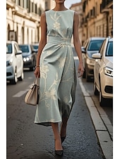 ieftine Tipăriți rochii florale-Pentru femei Rochii Midi Rochie casual Rochie Tip Maieu Rochie de vară Modă Modern Zilnic Dată Sfârșit de săptămână Fit regulat Floral Geometric Fără manșon Stil Nautic Albastru piscină Trifoi Kaki