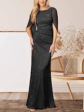 economico Lunghezza del pavimento-Abito per la madre della sposa sirena  tromba abito da matrimonio elegante scollatura a girocollo lunghezza a terra chiffon senza maniche con arricciature