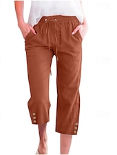 baratos Calça de linho de algodão simples-Mulheres Calças de linho de algodão Calças Capri Calças Moda Roupa de rua Comprimento da panturrilha Natural Tecido Bolsos Design de cordão elástico Confortável Exterior Rua Para Noite clarete Azul