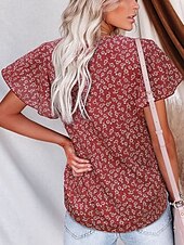 abordables T-shirt floral-Femmes T-shirt Fleuri Mode Élégant Moderne Manche Courte Col en V Hauts Réguliers Quotidien Week-end Jaune Rose Claire Rouge Vert Été