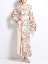 preiswerte Bodenlänge-A-Linie Brautmutterkleid Elegant Party V Ausschnitt Bodenlang Polyester Langarm mit Paillette 2025